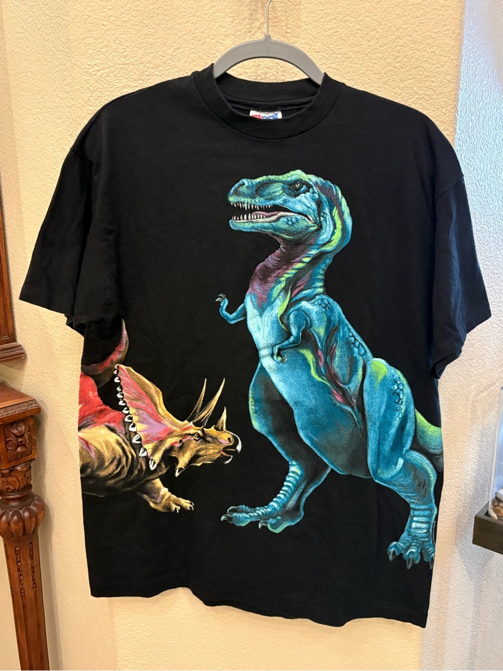 Vintage Hanes Black Dinosaur 1993 Graphic Dinosaur Rex T-Shirt Size Large